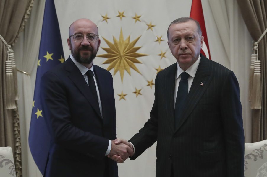 EU:s permanente rådsordförande Charles Michel och Turkiets president Recep Tayyip Erdogan i Ankara den 4 mars.