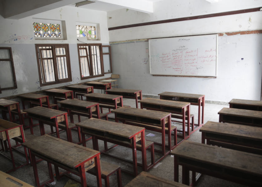 Ett tomt klassrum i Sanaa, sedan skolorna som en preventiv åtgärd stängt för att förhindra spridningen av det nya coronaviruset.
