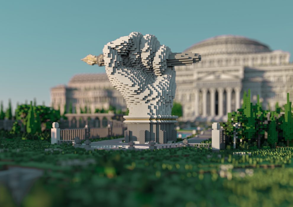Biblioteket går att besöka i byggspelet Minecraft, som kan liknas vid ett digitalt Lego.