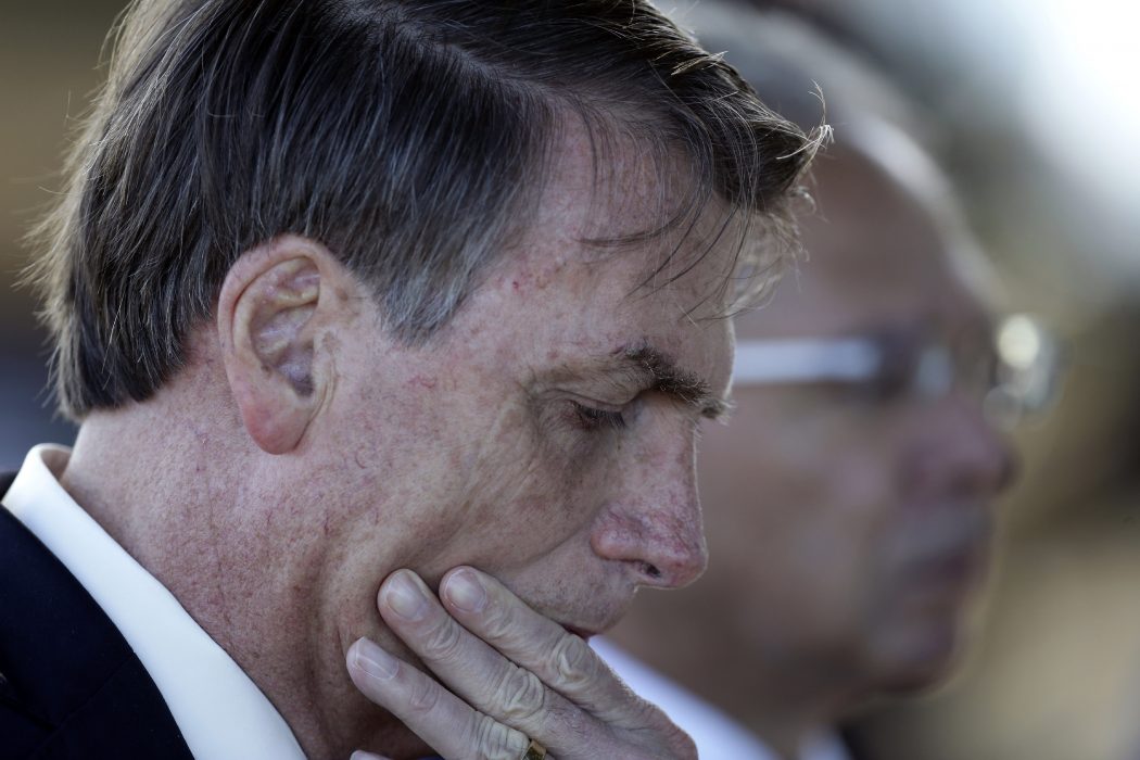 Jair Bolsonaro vid Alvoradapalatset, det officiella presidentresidenset i Brasiliens huvudstad Brasília.