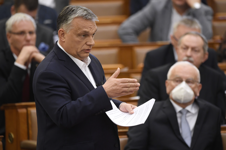 Ungerns premiärminister Viktor Orbán under en debatt i det ungerska parlamentet i Budapest.