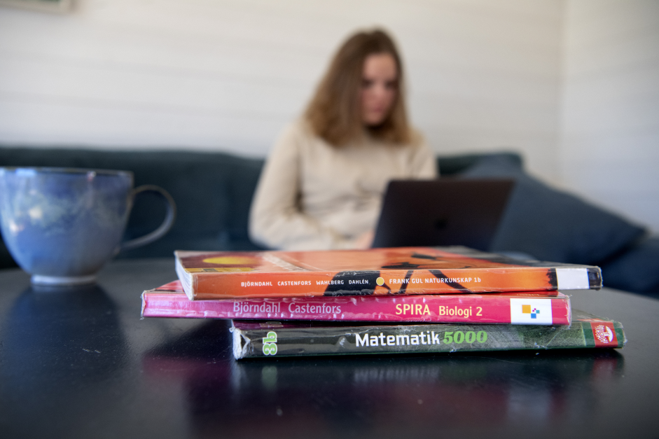 Gymnasieelever i Sverige studerar hemifrån sedan i mars.