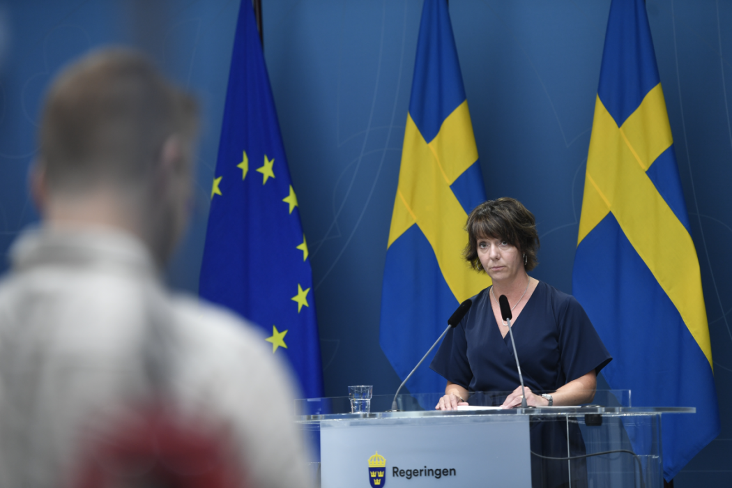 Matilda Ernkrans (S), minister för högre utbildning och forskning, håller pressträff om förstärkning av universitet och högskolor.
