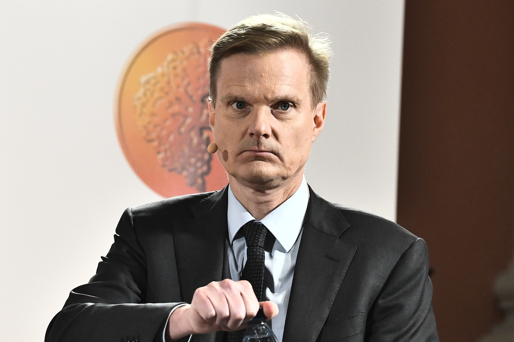 Swedbanks koncernchef Jens Henriksson under en pressträff i samband med bankens årsstämma på Norra Latin.