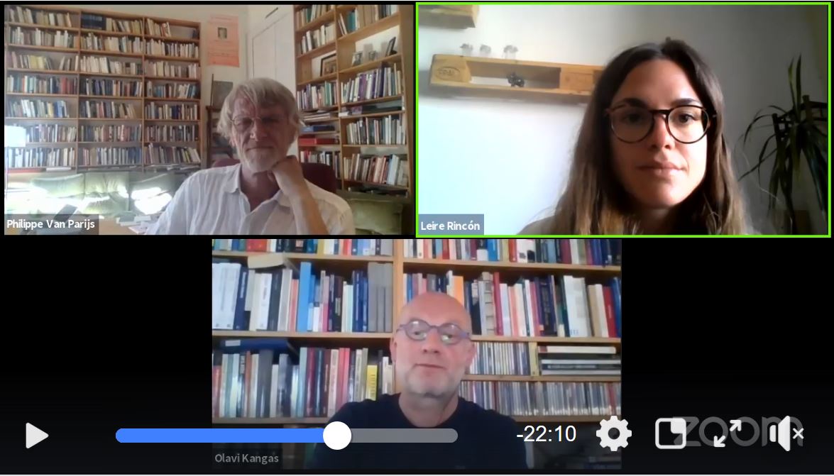 Philippe van Parijs, Leire Rincón och Olavi Kangas diskuterade Finlands basinkomstförsök.