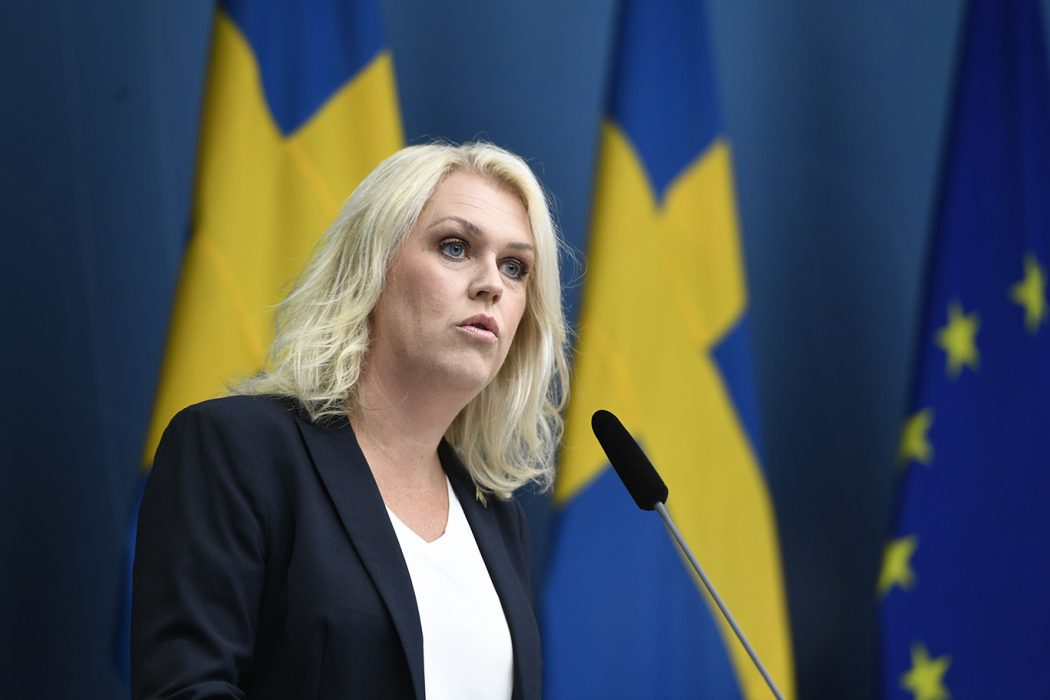 Lena Hallengren (S), socialminister, håller en pressträff om regeringens fortsatta arbete med covid-19.