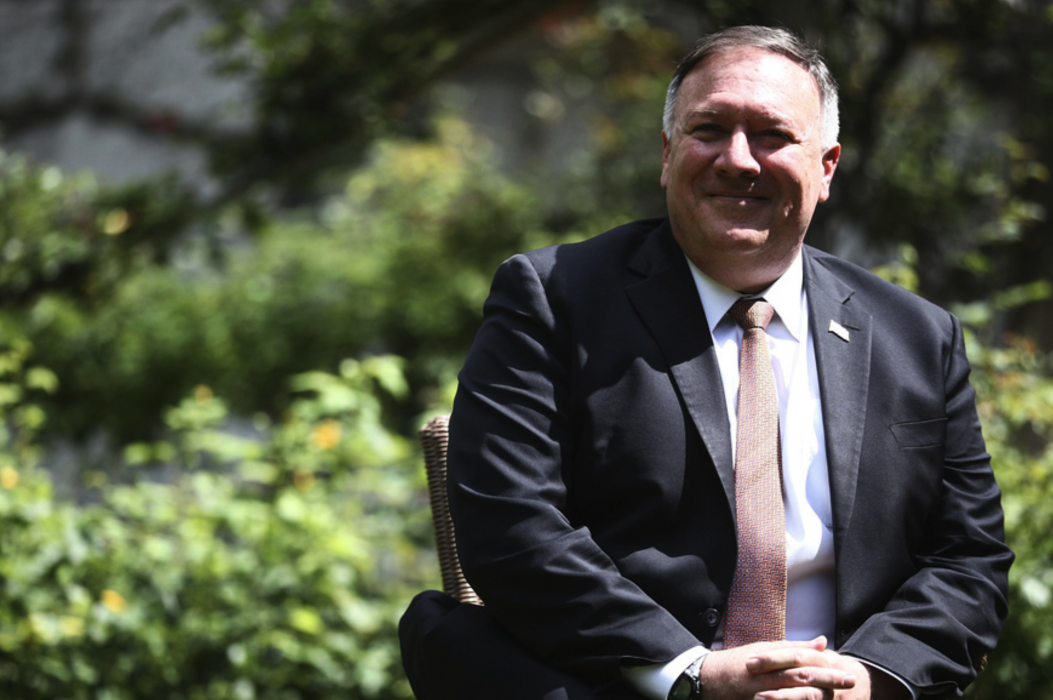USA:s utrikesminister Mike Pompeo under sitt besök hos Storbritanniens premiärminister Boris Johnson i tisdags.