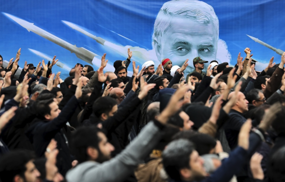 Protester i Teheran, Iran, den 4 januari 2020, dagen efter Qassem Soleimanis död.