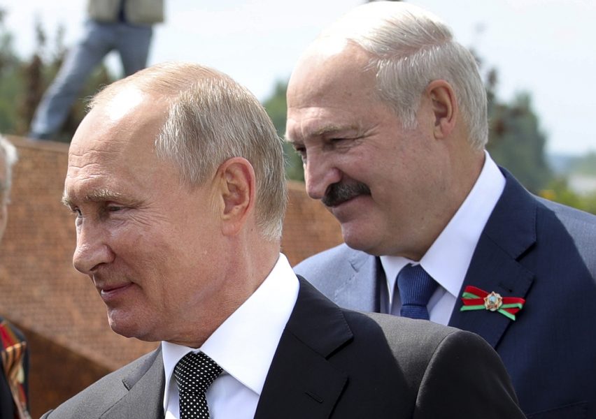 Rysslands president Vladimir Putin och Belarus president Aleksandr Lukasjenko.