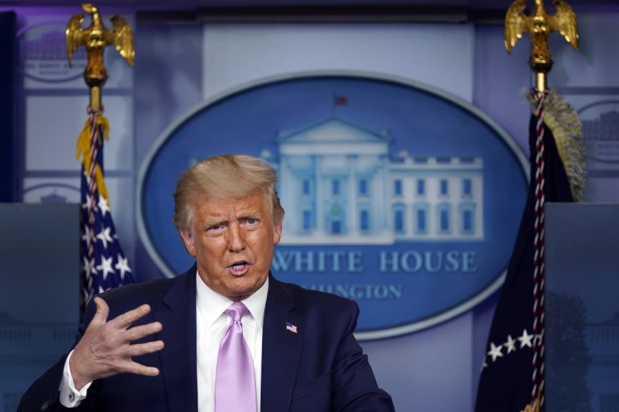 USA:s president Donald Trump under en presskonferens i Vita huset på onsdagen.