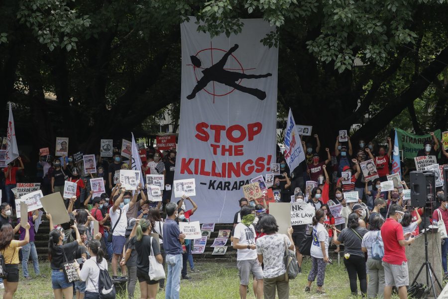 Protest i Quezon City mot att människorättsförsvarare i Filippinerna mördas.
