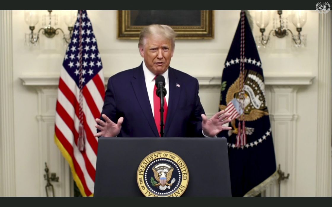 USA:s president Donald Trump talar till FN.