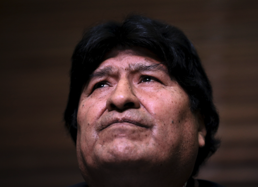 Bolivias tidigare president Evo Morales vid en presskonferens i februari.