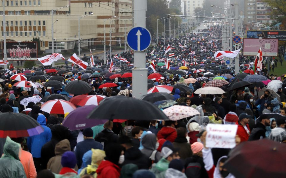 Demonstrationen i Minsk på söndagen.