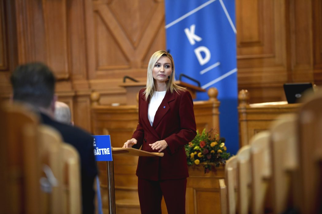 KD-ledaren Ebba Busch talade på KD:s partifullmäktige som hålls i riksdagens lokaler.