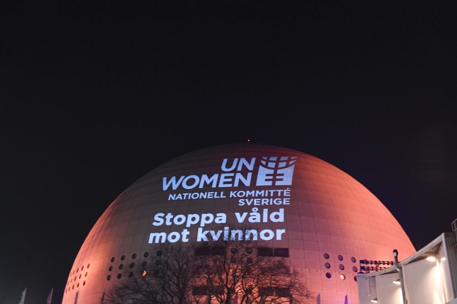Globen i Stockholm lyste orange för att sätta ljuset på våldet mot kvinnor i samband med internationella dagen mot våld mot kvinnor, Orange day 2018.
