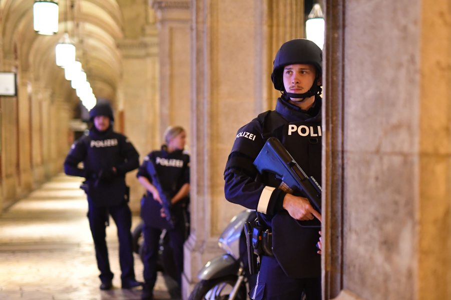 Polis i närheten av operan i centrala Wien.