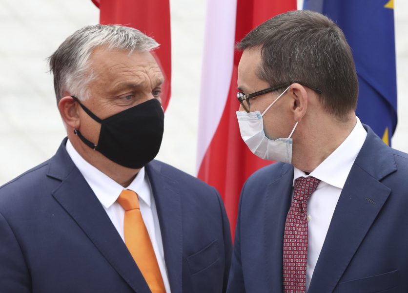 Ungern och Polen – här i form av premiärministrarna Viktor Orbán och Mateusz Morawiecki –säger fortsatt nej till EU:s nästa långtidsbudget.