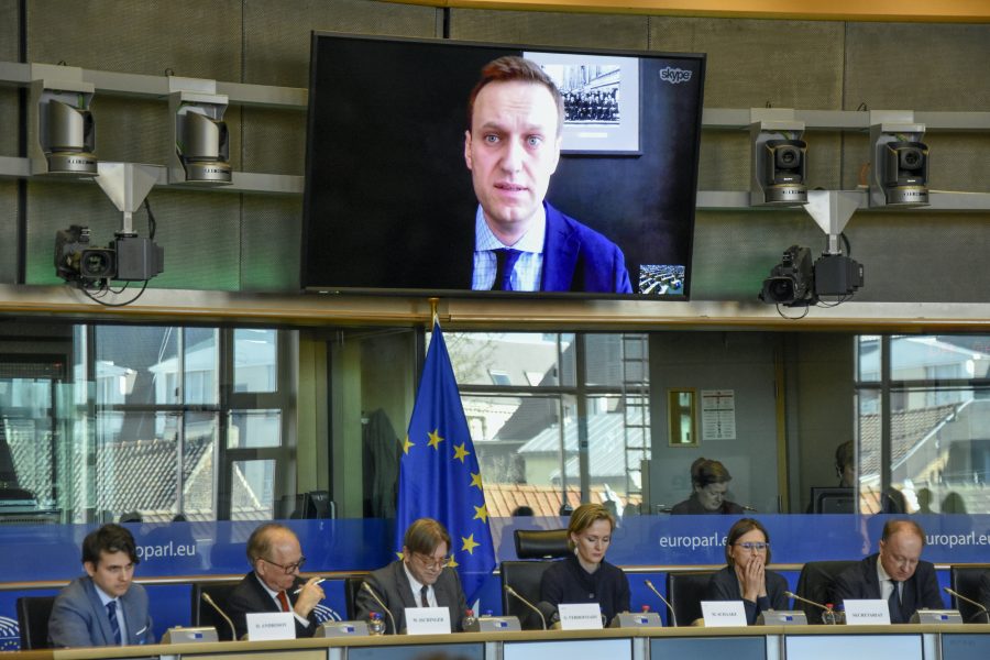 Ryske oppositionspolitikern Aleksej Navalnyj i ett framträdande via videolänk i EU-parlamentet 2018.