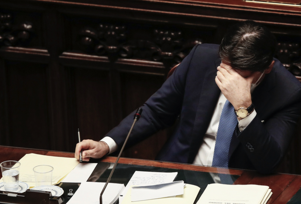 Italiens premiärminister Giuseppe Conte under måndagens utfrågning i parlamentets deputeradekammare.