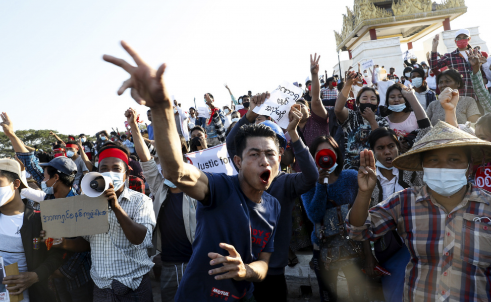 Demonstrationer mot det nya militärstyret i Myanmar, tidigare i februari.