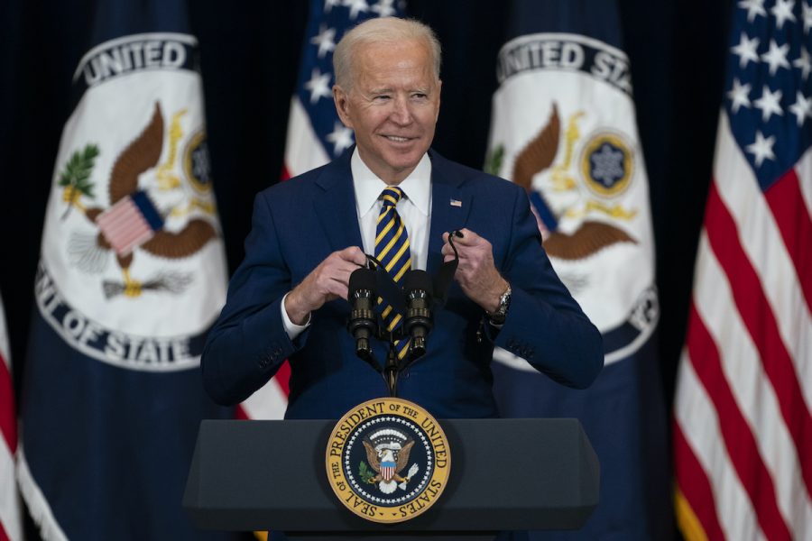 USA:s president Joe Biden vid sitt tal vid det amerikanska utrikesdepartementet.