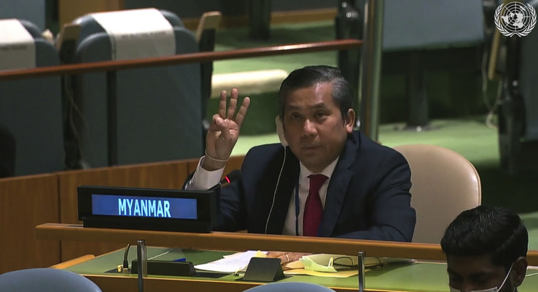 Kyaw Moe Tun i FN:s generalförsamling den 25 februari.