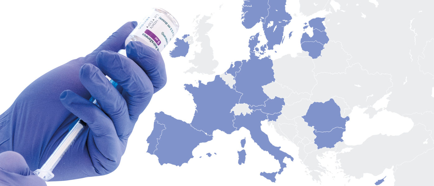Karta som visar europeiska länder som har pausat Astra Zenecas vaccin.