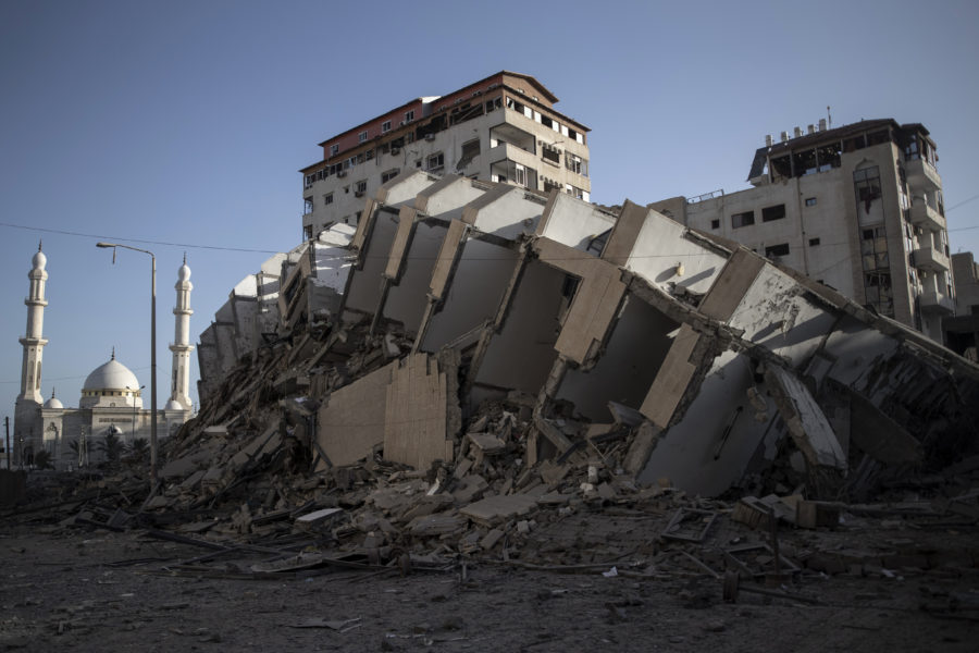 En raserad byggnad i Gaza, förstörd i israeliska flygangrepp.