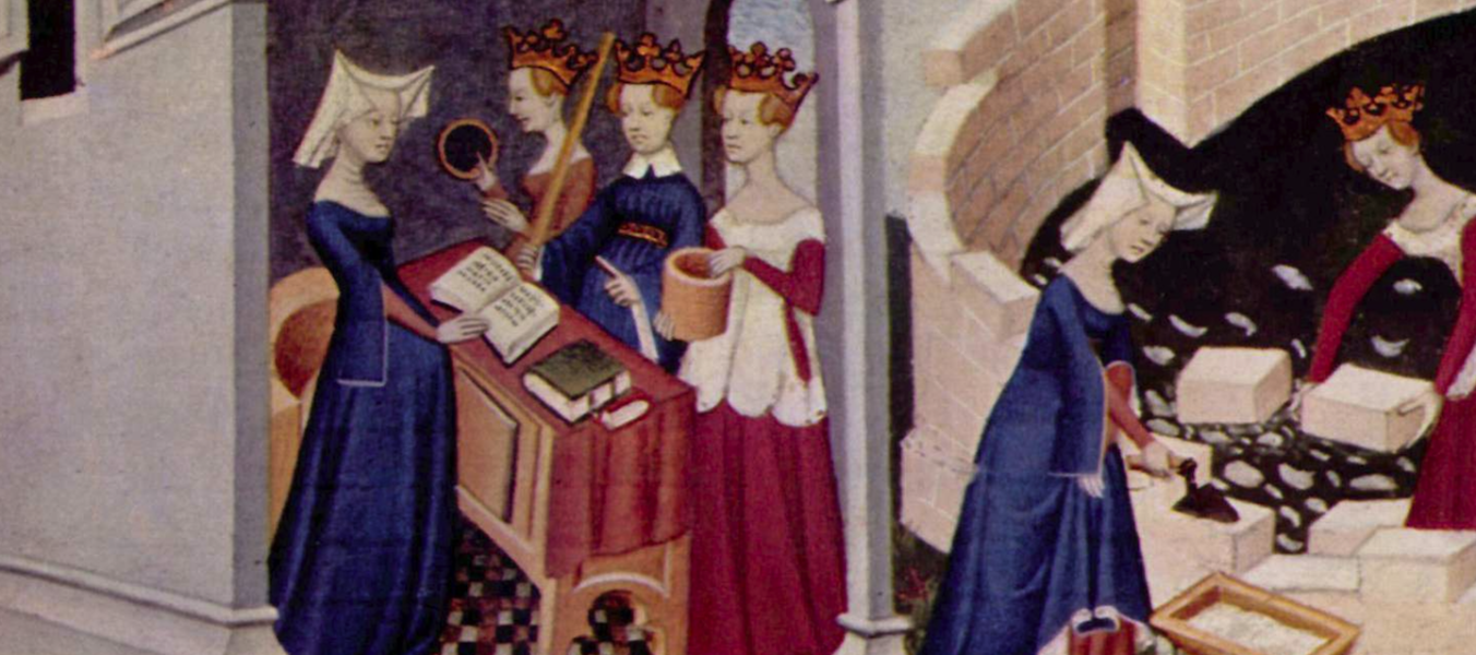 Detalj ur originalutgåvan av Kvinnostaden av Christine de Pizan.