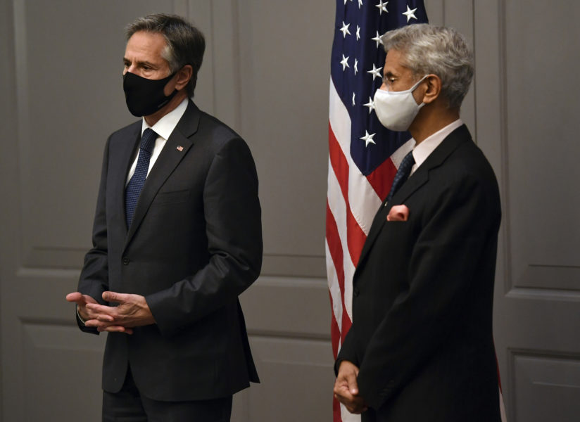 USA:s utrikesminister Antony Blinken och hans indiske kollega Subrahmanyam Jaishankar vid ett möte i London i måndags.