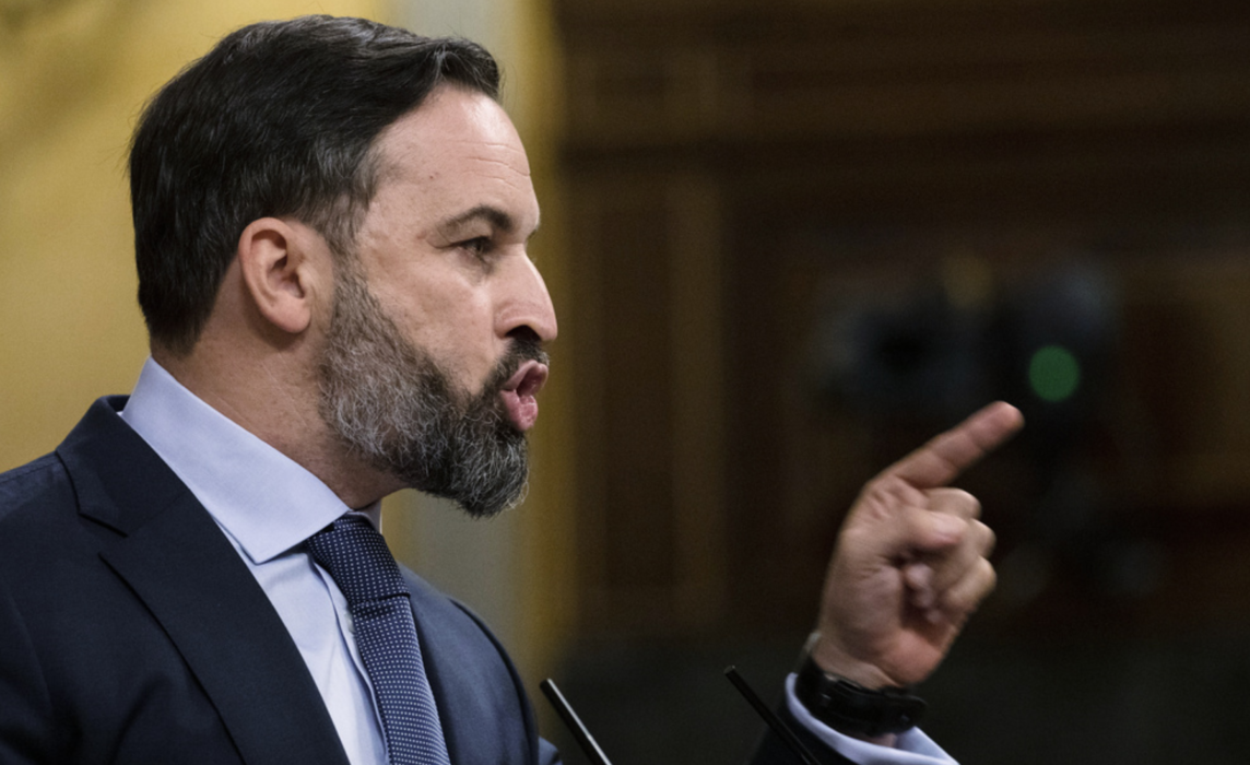 Santiago Abascal, partiledare för högerextrema Vox, under ett tal i det nationella parlamentet i Madrid i oktober i fjol.