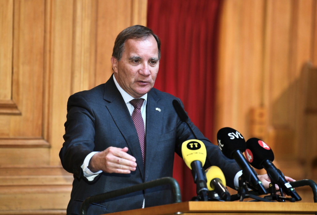 Statsminister Stefan Löfven (S) under pressträffen efter dagens talmansrunda.