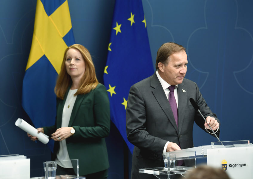 Statsminister Stefan Löfven (S) och Centerpartiets partiledare Annie Lööf håller pressträff.