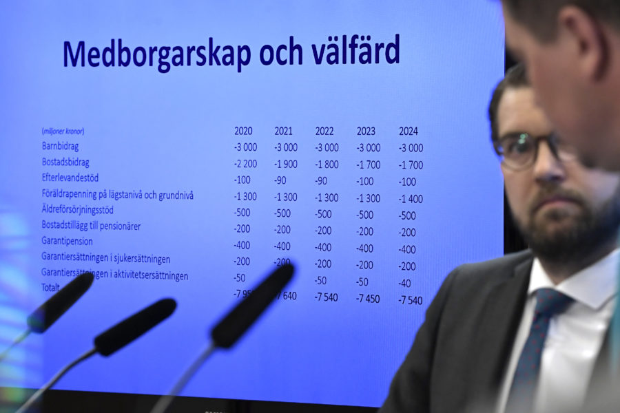 Sverigedemokraternas partiledare Jimmie Åkesson och ekonomisk-politisk talesperson Oscar Sjöstedt presenterar partiets vårbudget.