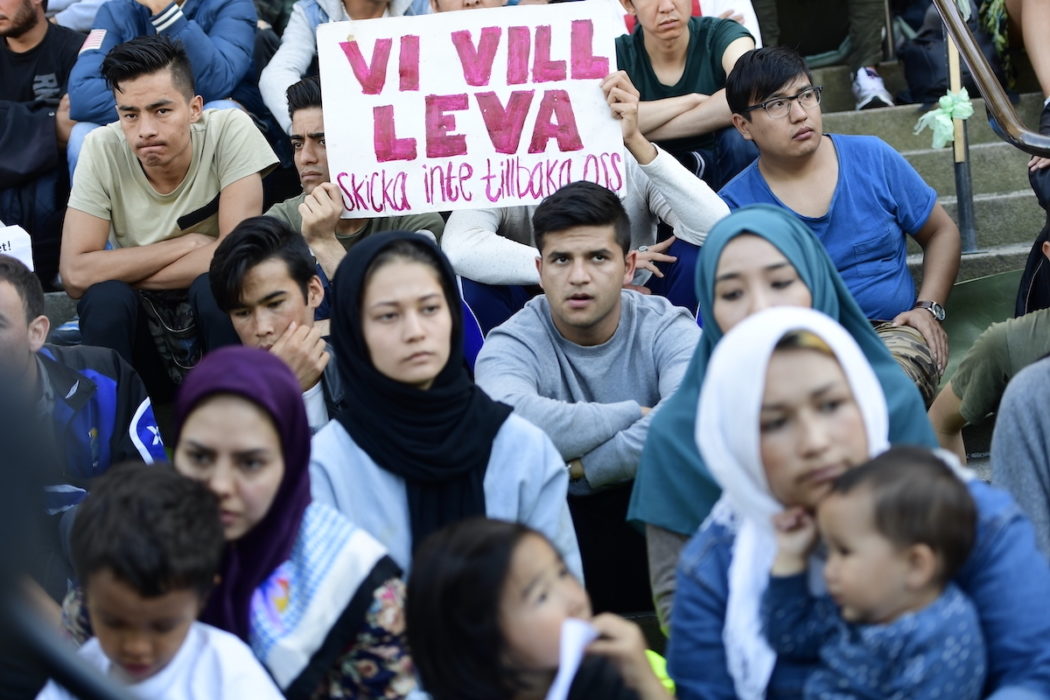 Ensamkommande ungdomar, flertalet från Afghanistan, protesterar mot utvisningar sensommaren 2017.