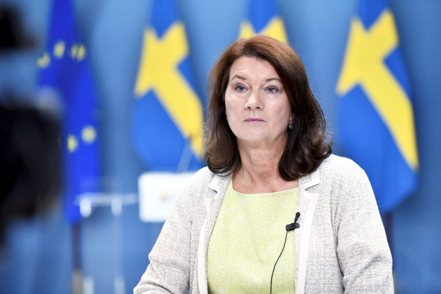 Utrikesminister Ann Linde (S) under gårdagens pressträff.