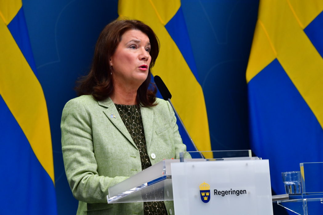 Utrikesminister Ann Linde under pressträffen.