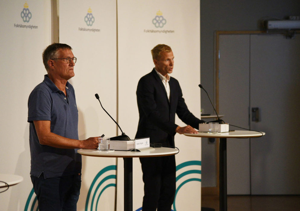 Anders Tegnell, statsepidemiolog på Folkhälsomyndigheten, under torsdagens pressträff om pandemiläget.
