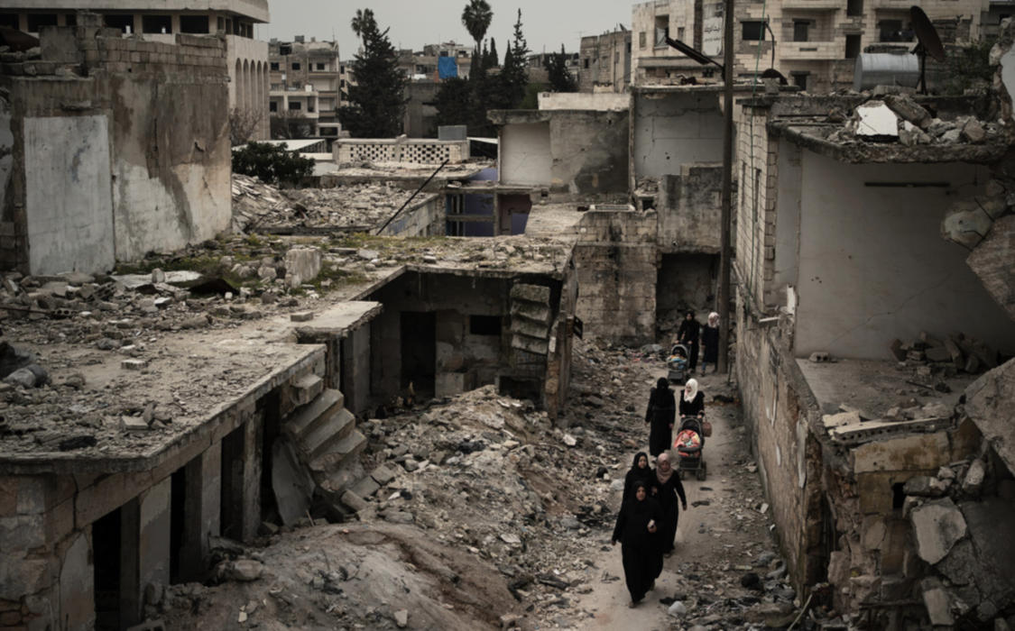 En bild från Idlib i Syrien, en av de svårt drabbade städerna i inbördeskrigets Syrien.