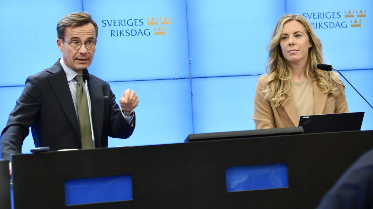 Moderaternas partiledare Ulf Kristersson (M) och Moderaternas Miljö- och klimatpolitisk talesperson Jessica Rosencrantz .