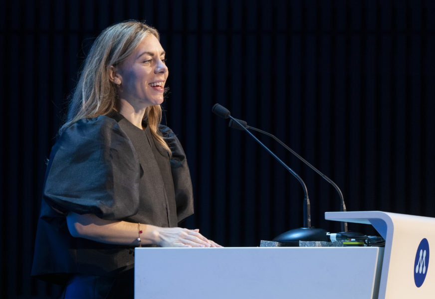 Jessica Rosencrantz, klimatpolitisk talesperson, i talarstolen på Moderaternas stämma i Helsingborg.