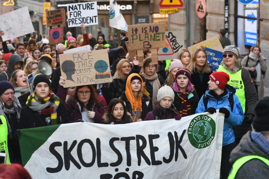 Isabelle Axelsson (till vänster) och Greta Thunberg (till höger) under en demonstration i februari 2020.