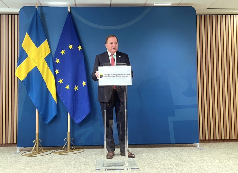 Statsminister Stefan Löfven pressträff i Bryssel inför torsdagens EU-toppmöte i Bryssel.
