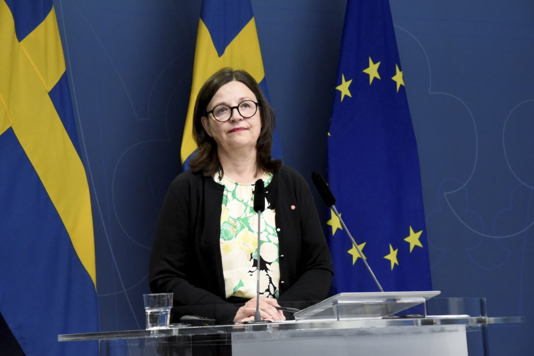 Utbildningsminister Anna Ekström (S) vid torsdagens pressträff.