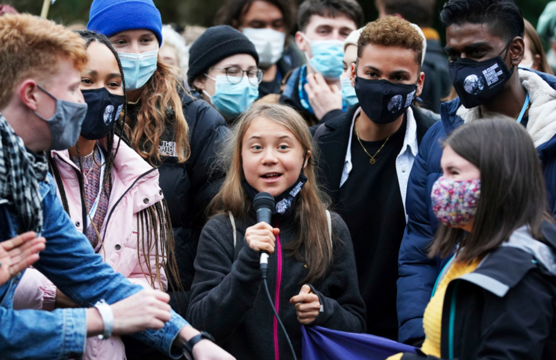 Greta Thunberg på plats vid klimatmötet i Glasgow.