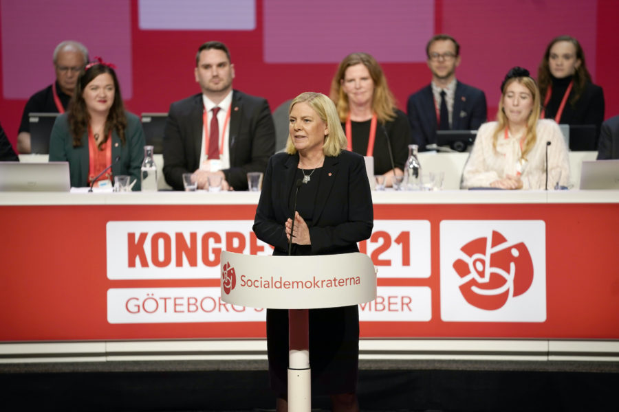 Magdalena Andersson i samband med utnämningen av henne till ny partiordförande för Socialdemokraterna vid Socialdemokraternas kongress i Göteborg på torsdagen.