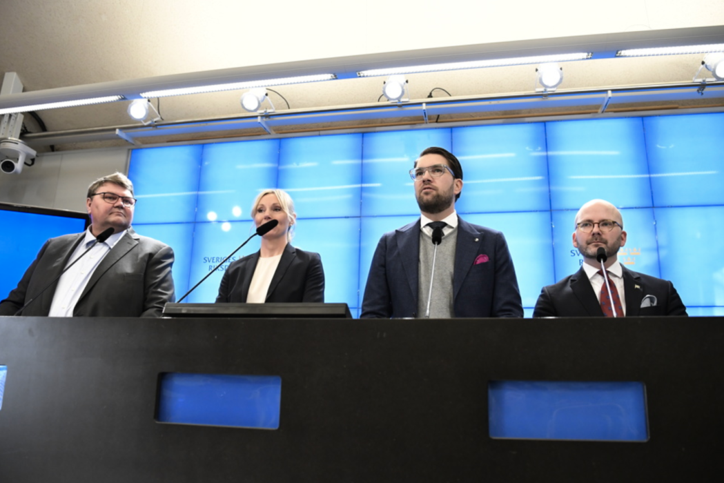 Peter Lundgren, t v, här tillsammans med partikollegorna Jessica Stegrud, Jimmie Åkesson och Charlie Weimers.