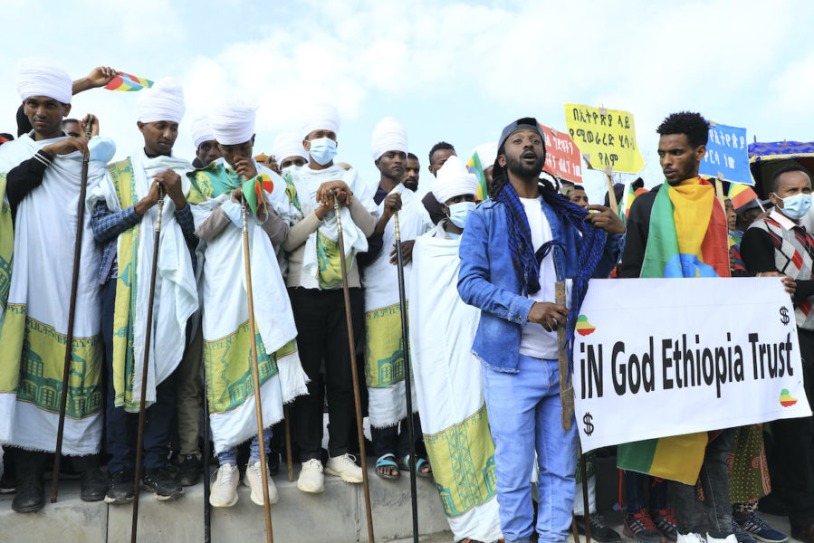 Etiopier från Addia Abeba demonstrerar tidigare i år till stöd för landets regering – och mot TPLF.