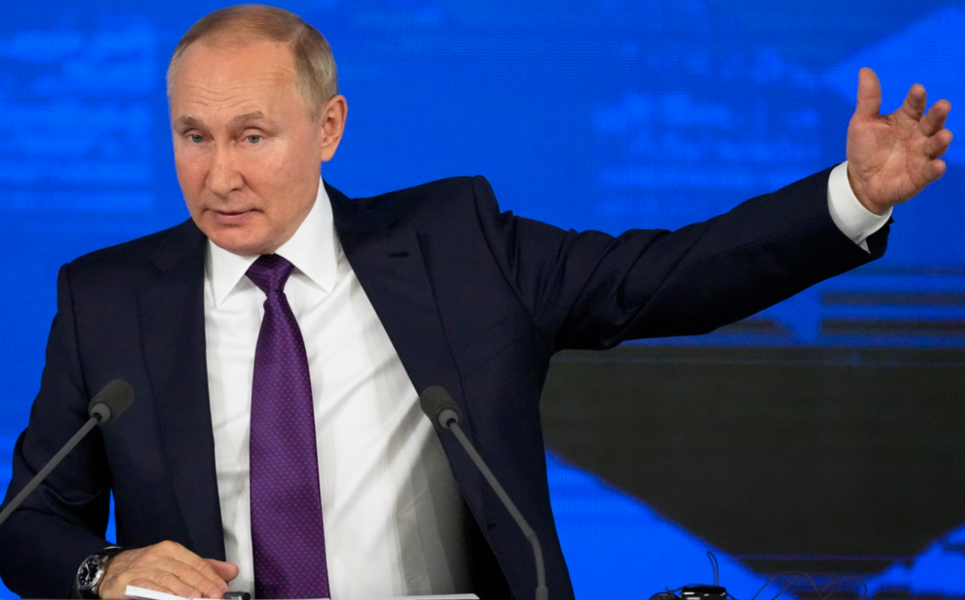 Rysslands president Vladimir Putin under sin årliga presskonferens i Moskva.